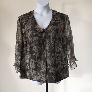 Avenue Women's 100% Silk Top Blouse Black  Cream Plus Size 22/24 Business Career